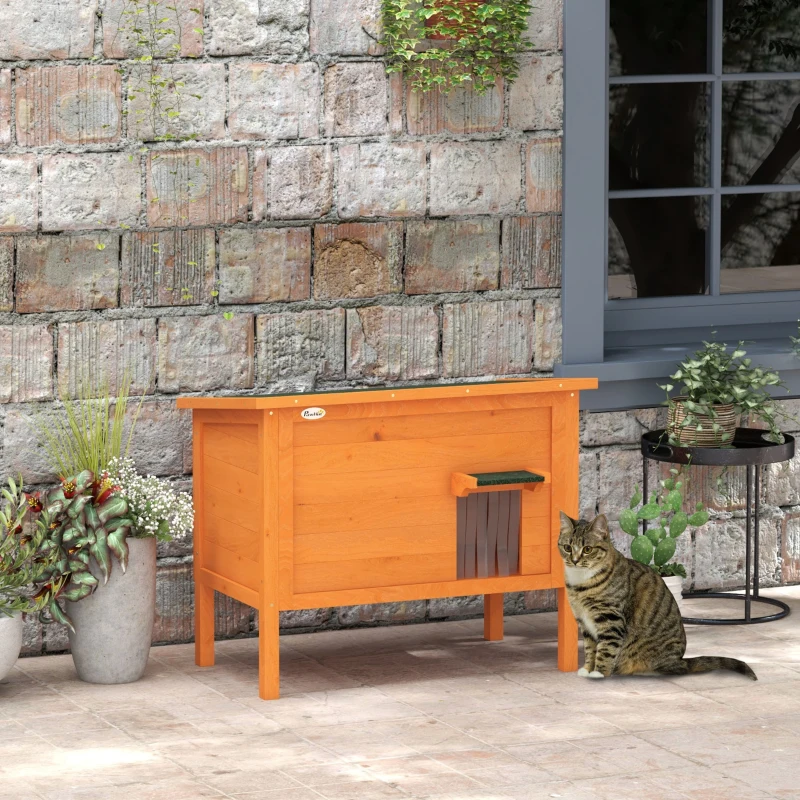 PawHut Outdoor Insulated Cat House with Asphalt Roof, Removable Floor, for Cats, Small Animals