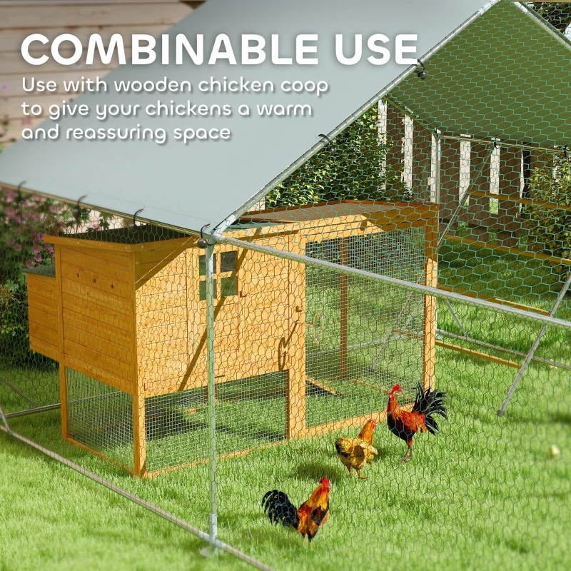 PawHut Metal Chicken Run w/ Waterproof & Anti-UV Cover, Feeding Door, Hanging Feeder, for 24-30 Chickens, 9.8' x 26.2' x 6.4'
