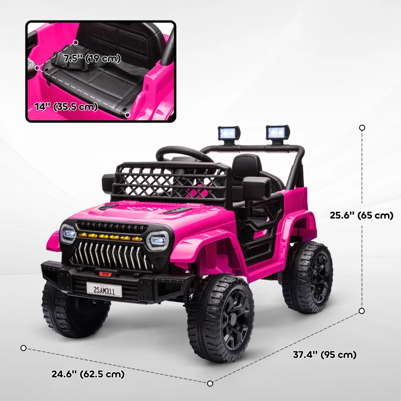 Qaba 12V Ride on Truck, Electric Car for Kids with Remote Control, Suspension, 3 Speeds, USB Music Headlights, Pink