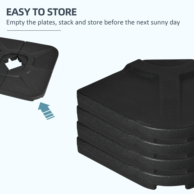 Outsunny 4-Piece 175lb Cantilever Patio Umbrella Base Weights for Offset Hanging Umbrella, HDPE Water or Sand Filled Umbrella Weights for Cross Base Stand, Black