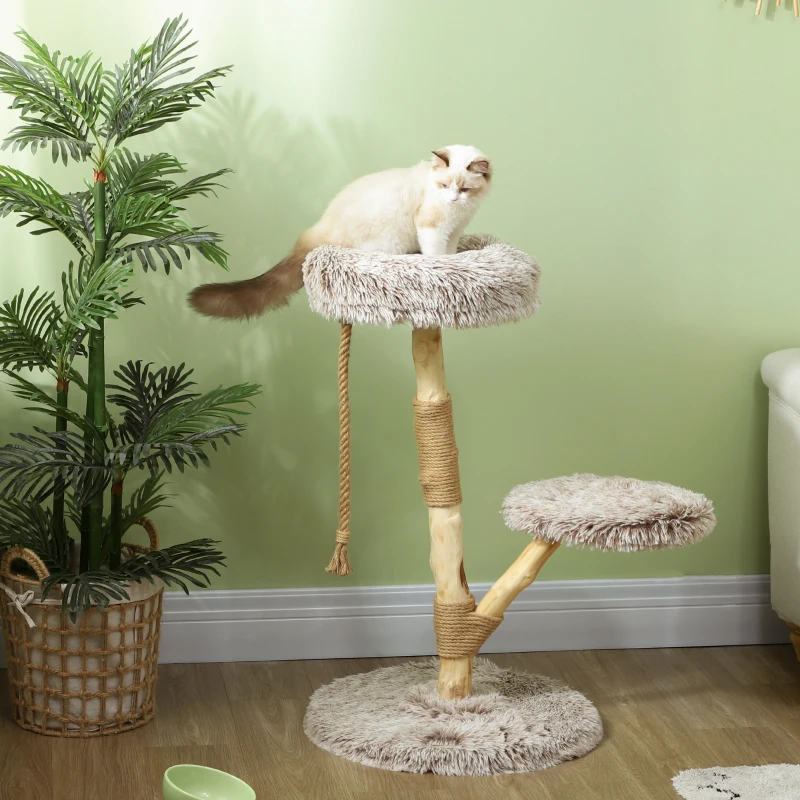 PawHut 35 Inch Modern Cat Tree for Indoor Adult Cats with Wooden Scratching Posts, Cat Bed & Rope Cat Toy, Brown