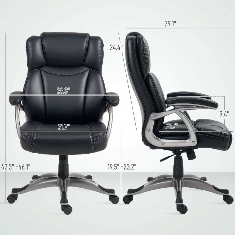 HOMCOM PU Leather High Back Office Chair, Swivel Desk Chair with Tilt Function and Adjustable Height, Black