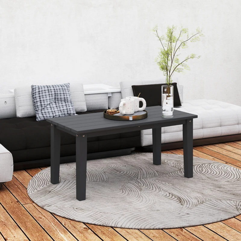 Outsunny Rectangle Outdoor Coffee Table, HDPE All-Weather Outdoor Patio Table with Slatted Tabletop for Yard, Balcony, Black