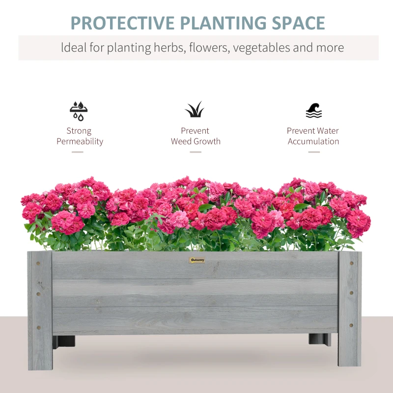 Outsunny 3.3 x 1.2 x 1.2 ft Garden Raised Bed Planter Grow Containers for Outdoor Patio Plant Flower Vegetable Pot, Grey