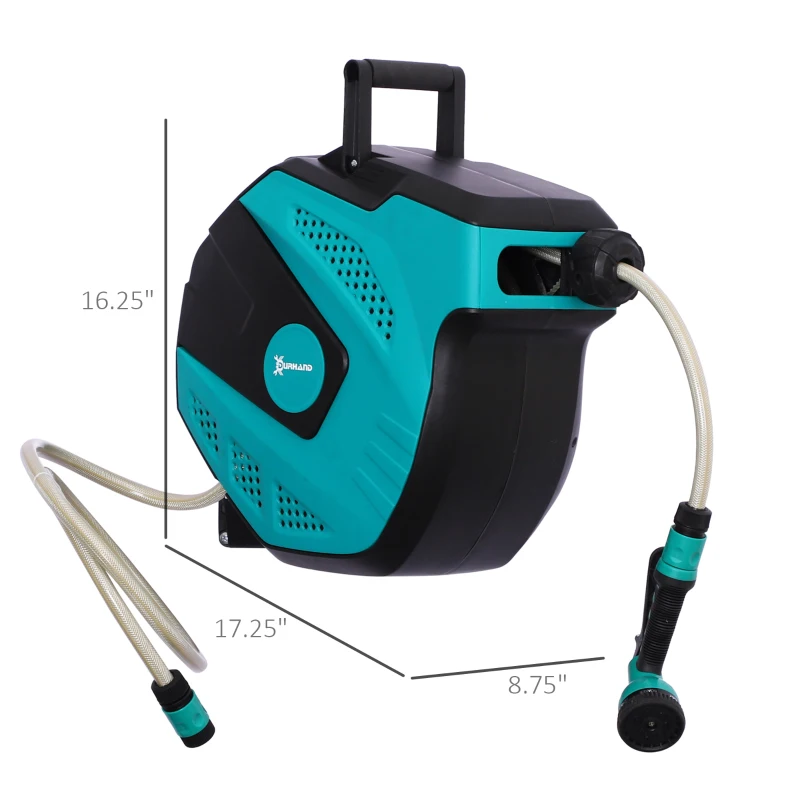 Outsunny Retractable Garden Hose Reel 1/2" x 49 ft Wall Mounted with Automatic Rewind, 180° Swivel Bracket, Any Length Lock, 7 Pattern Hose Nozzle