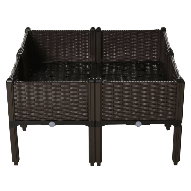 Outsunny 4-piece Raised Garden Bed PP Raised Flower Bed Plant Stand Stackable Vegetable Herb Grow Box
