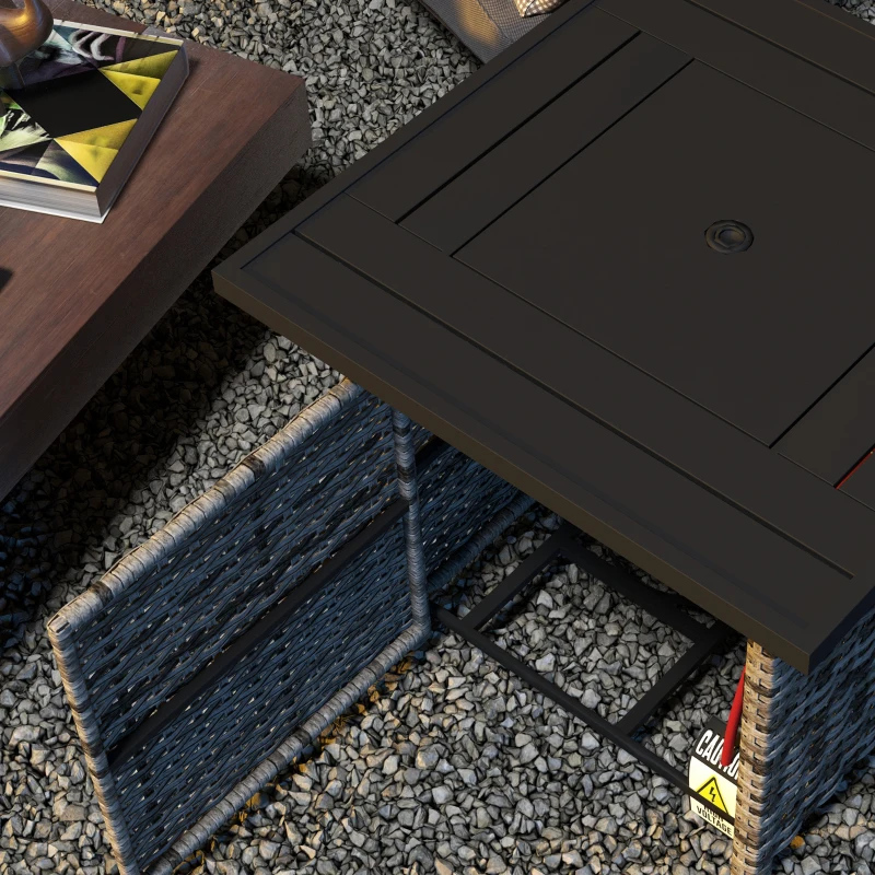 Outsunny Outdoor PE Rattan Propane Fire Pit Table, 50,000 BTU Pulse-Ignition Wicker Fire Table, Mixed Grey