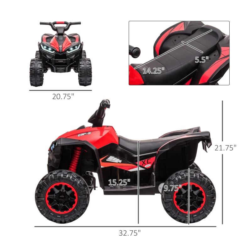 Aosom 12V Kids ATV Quad Car with Forward & Backward Function, Four Wheeler for Kids with Wear-Resistant Wheels, Music, Electric Ride-on ATV for Toddlers Ages 3+ Years Old, Red(m-3)