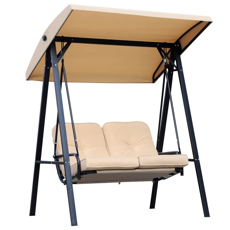 Outsunny 2 Seater Covered Outdoor Swing Chair Hammock Bench with Cushion Tilt Canopy Beige