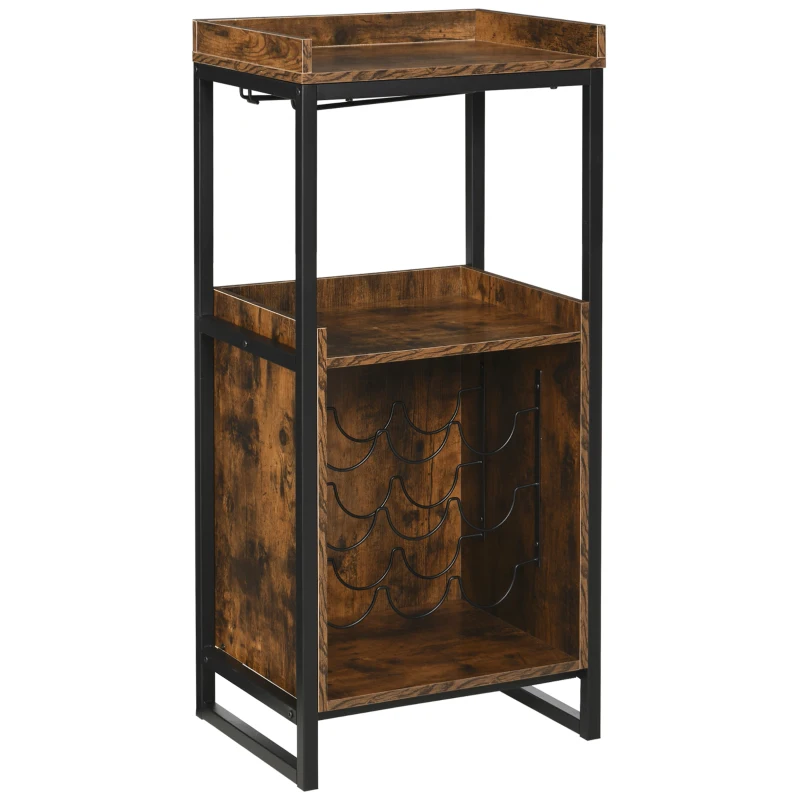 HOMCOM Retro Industrial 9-bottle Wine Rack Storage Cabinet Serving Bar Wood Buffet with  Glass Holders