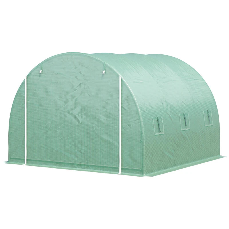Outsunny 116" x 116" x 78" Large Walk-in Double Cover Polytunnel Greenhouse Outdoor w/ Roll-Up Zipper Doors and Windows Grow Plants, Seedlings, Herbs, or Flowers In Any Season-Gardening