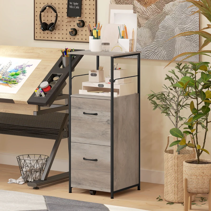 Vinsetto Vertical Filing Cabinet, Tall File Cabinet with 2 Drawers, Hanging Bars for Letter and A4 Size, Distressed Grey