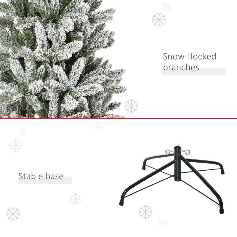 HOMCOM 6ft Unlit Snow-Flocked Slim Pine Artificial Christmas Tree with Realistic Branches and 394 Tips