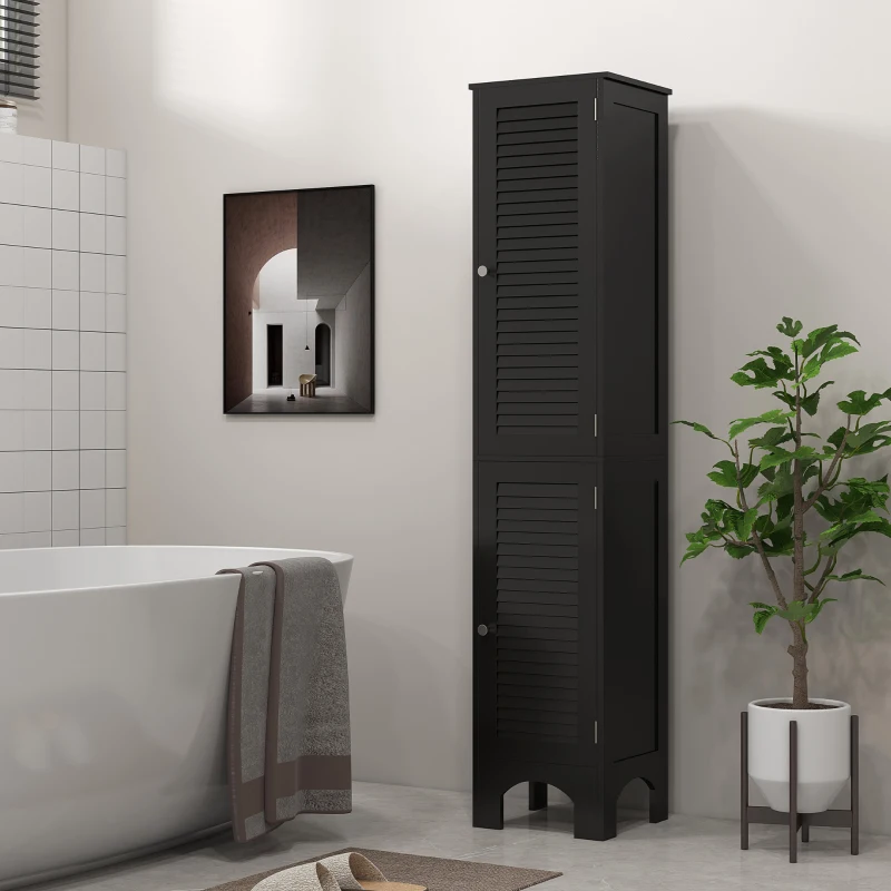 HOMCOM Narrow Bathroom Cabinet, Tall Bathroom Storage Cabinet with Shelves and Doors, Black