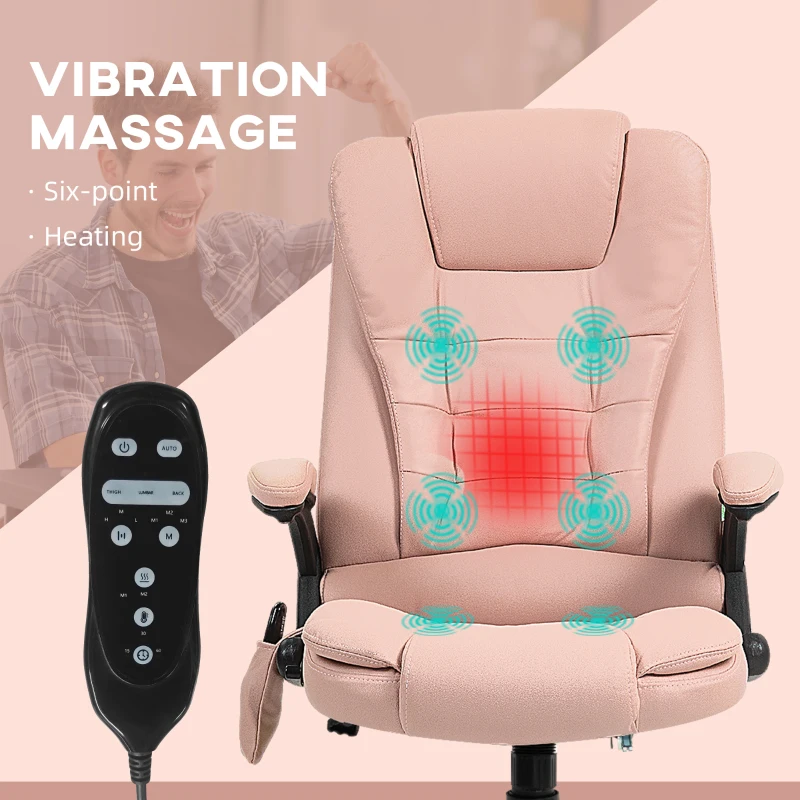 Vinsetto 6 Point Vibrating Massage Office Chair with Heat, Microfiber Massage Desk Chair with Reclining Backrest, Pink