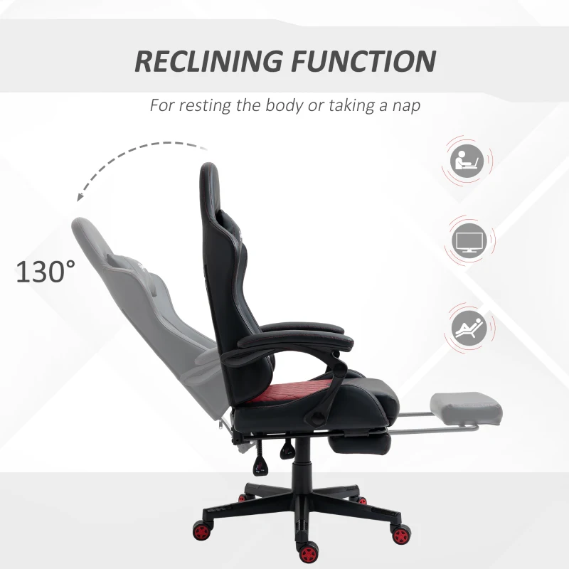 Vinsetto Racing Gaming Chair Diamond PU Leather Office Gamer Chair High Back Swivel Recliner with Footrest, Lumbar Support, Adjustable Height, Black