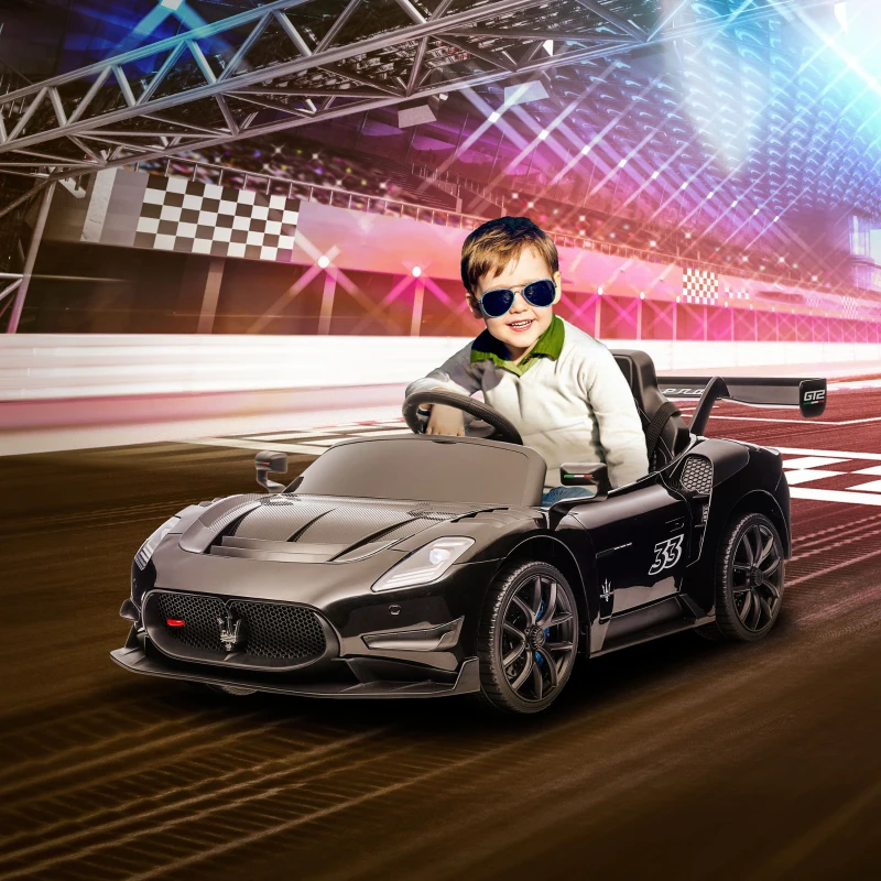 Qaba Maserati GT2 Licensed Ride On Car, 12V 3MPH Battery Powered Electric Car w/ Shock-Absorbers, Auxiliary Wheels, Black