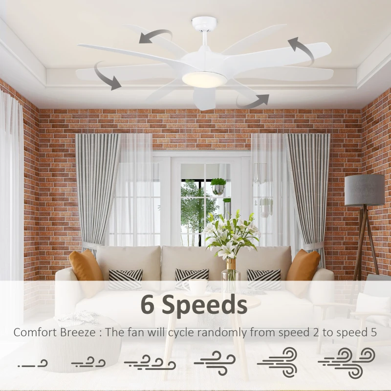 HOMCOM 52" Reversible Indoor Ceiling Fan with Light, Modern Mount LED Lighting Fan with Remote Control, for Bedroom, and Living Room, White