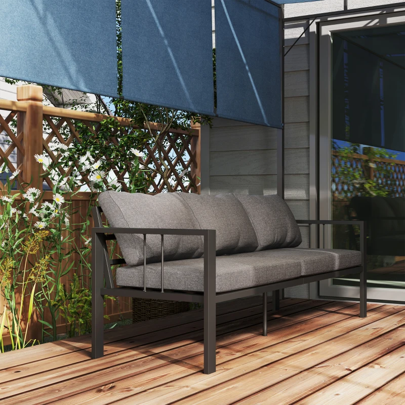 Outsunny 3-Seat Aluminum Outdoor Couch Patio Sofa with Cushions, Wide Seat, Armrests for Garden, Backyard, Balcony, Dark Grey