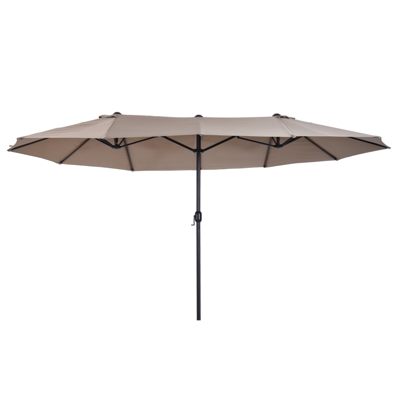 Outsunny 15'x 8.7' Outdoor Patio Umbrella with Twin Canopy Backyard Umbrella with Lift Crank Tan