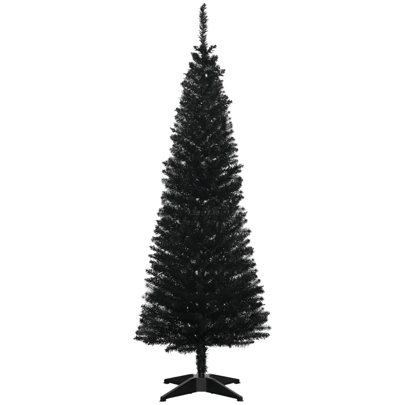 HOMCOM 5FT Artificial Christmas Tree, Pencil Christmas Tree with Realistic Branches, Stable Stand, Black