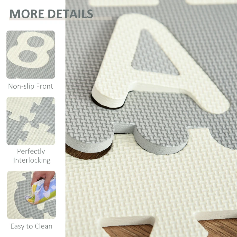 Qaba Kids Foam Puzzle Number and Letter Baby Alphabet Play Mat Learning Toy with Puzzle Pieces Inside Each Interlocking Tile, 35 Sq. Ft.