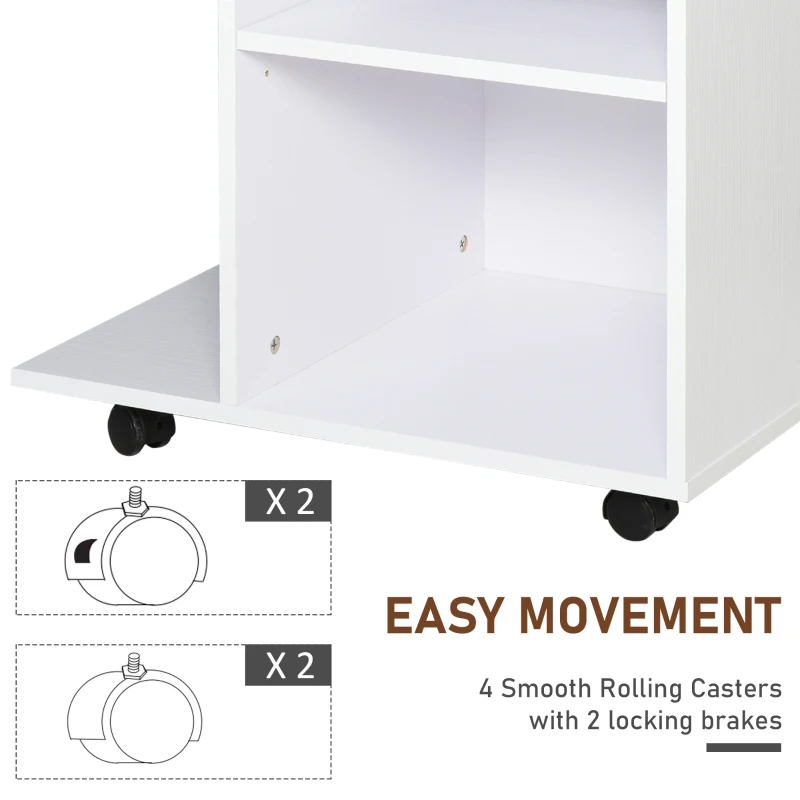 Vinsetto Mobile Printer Stand, Rolling File Cabinet Cart with Wheels, Adjustable Shelf, Drawer and CPU Stand, White