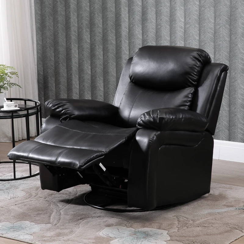 HOMCOM PU Leather Massage Recliner Chair, Swivel Rocker Sofa with Remote Control, Footrest, Padded Seat, Manual Reclining Chair for Living Room, Bedroom, Black