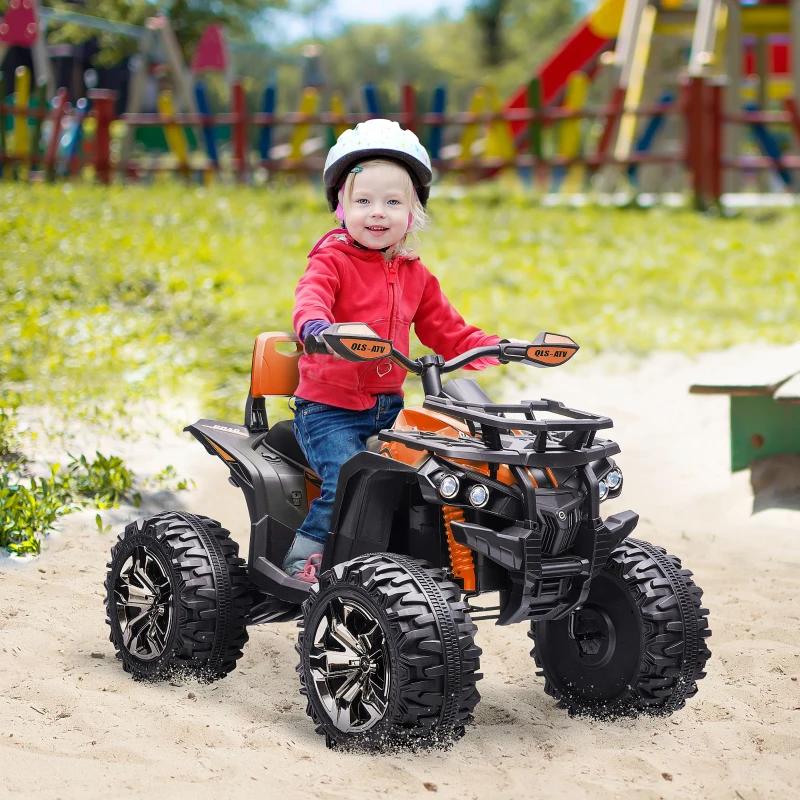 Aosom 12V 4 Wheeler Kids ATV with Music, Headlights for 37-60 Months Boys and Girls, Orange