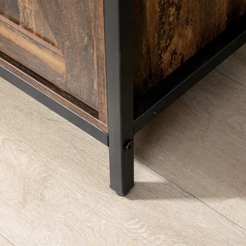 HOMCOM Industrial Sideboard Buffet Cabinet with Sliding Barn Doors, Coffee Bar Cabinet with Stemware Racks, Drawer and Adjustable Shelves for Kitchen, Rustic Brown