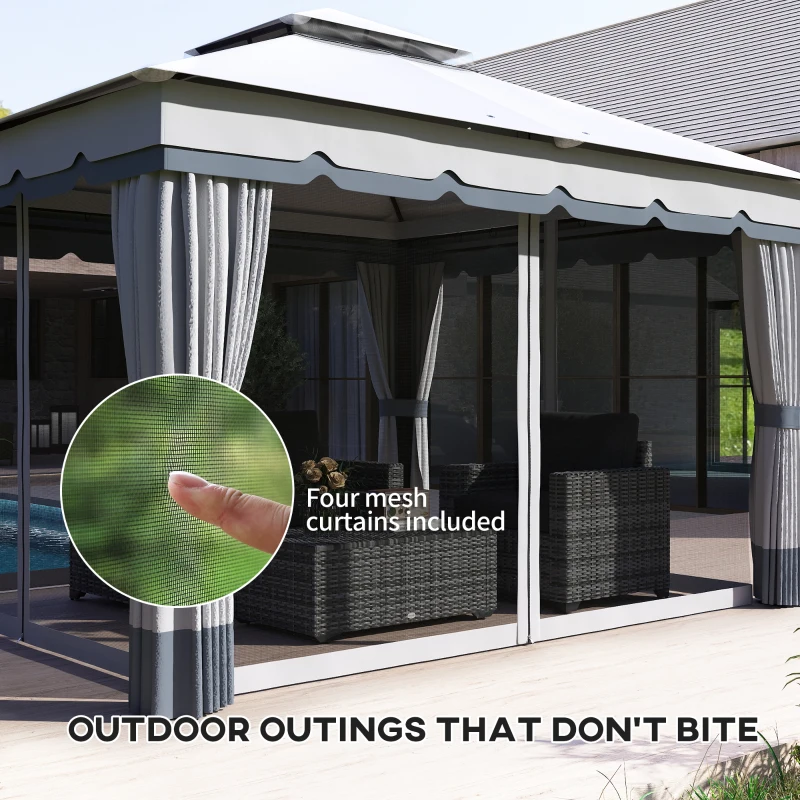 Outsunny 10' x 12' Double Roof Patio Gazebo Canopy, Outdoor Gazebo Shelter with Netting & Curtains, for Garden, Lawn and Deck