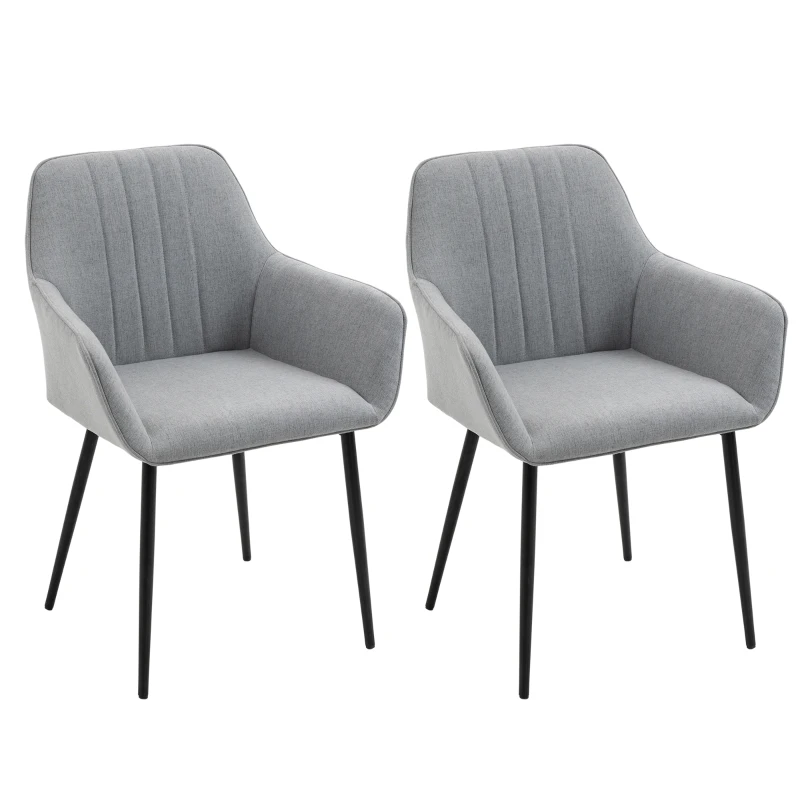 HOMCOM Dining Chairs Set of 2, Upholstered Linen Fabric Accent Chairs with Metal Legs, Light Grey