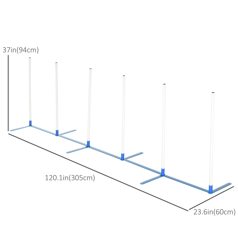 PawHut Adjustable Dog Agility Training Obstacle Set with Weaves Poles and Storage Bag for Pet Dogs Outdoor Games Exercise Blue and White