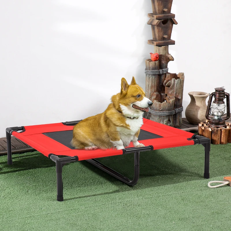 PawHut 31" x 27" Elevated Dog Cot Cooling Summer Pet Bed Frame With Mesh Ventilation - Red
