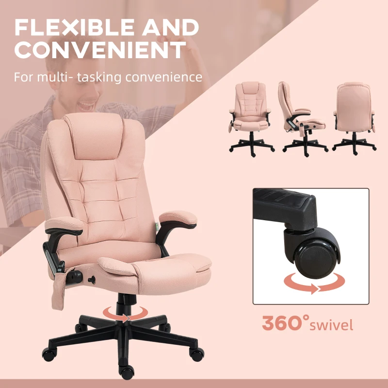 Vinsetto 6 Point Vibrating Massage Office Chair with Heat, Microfiber Massage Desk Chair with Reclining Backrest, Pink
