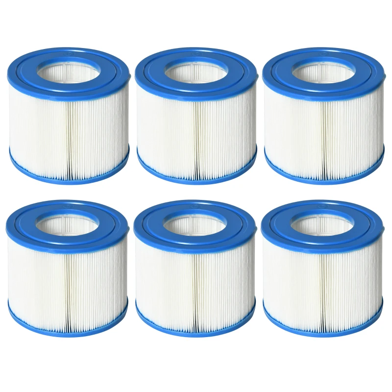 Outsunny 6 Pack Pump Filter Cartridges Replacement for Spa Pools and Hot Tub, Inflatable Swimming Pool Cleaning