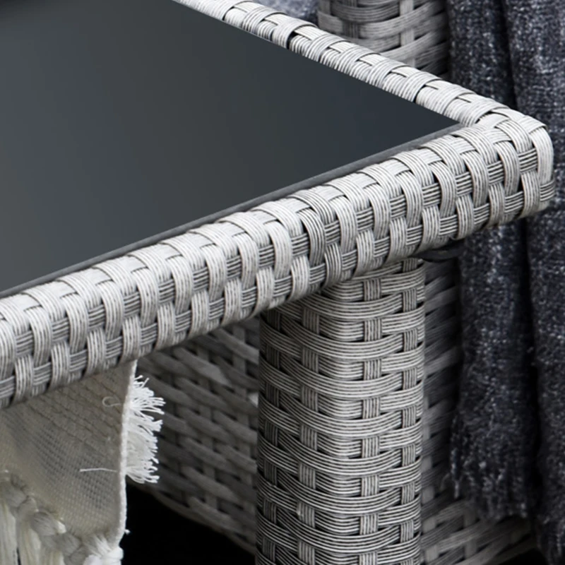 Outsunny 5 Pieces Wicker Patio Conversation Dining Furniture Set with Cushions, Table and Ottomans, Cream White