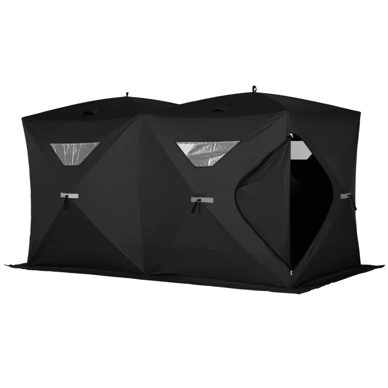 Outsunny 5-8 People Ice Fishing Shelter, Pop-Up Portable Ice Fishing Tent with Carry Bag, Two Doors, Windows and Vents, Ice Shanty for Winter Fishing, Black