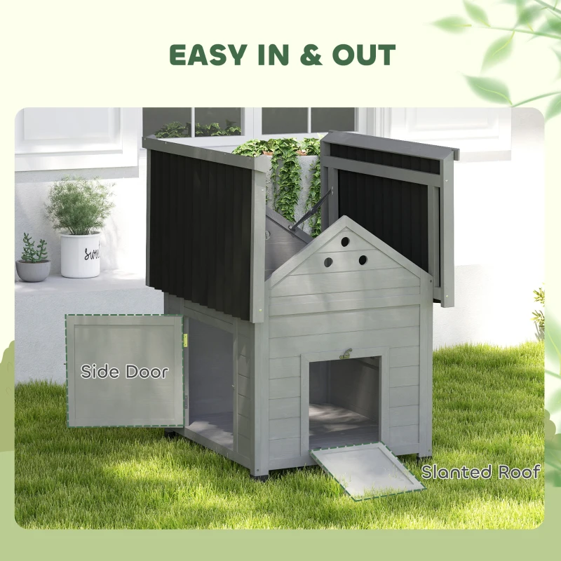 PawHut Duck Coop, Wooden Duck House with Openable Roof & Double Doors, Light Gray