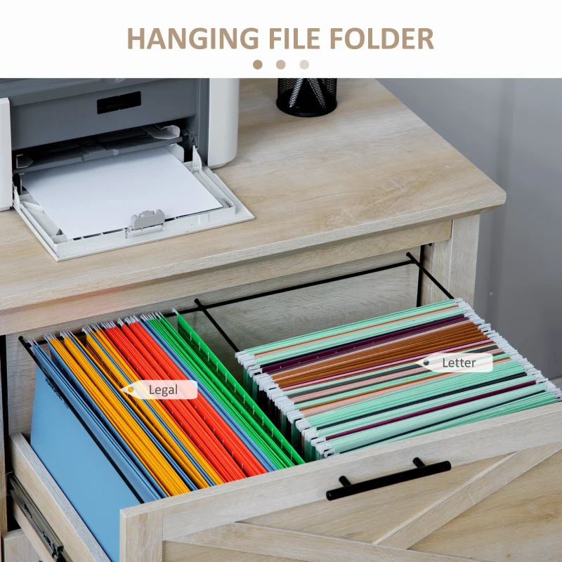 HOMCOM Retro Wooden 2-Drawer Lateral File Chest Cabinet Pedestal for Document Storage with Hanging Bar for Letter/Legal Size, White Oak