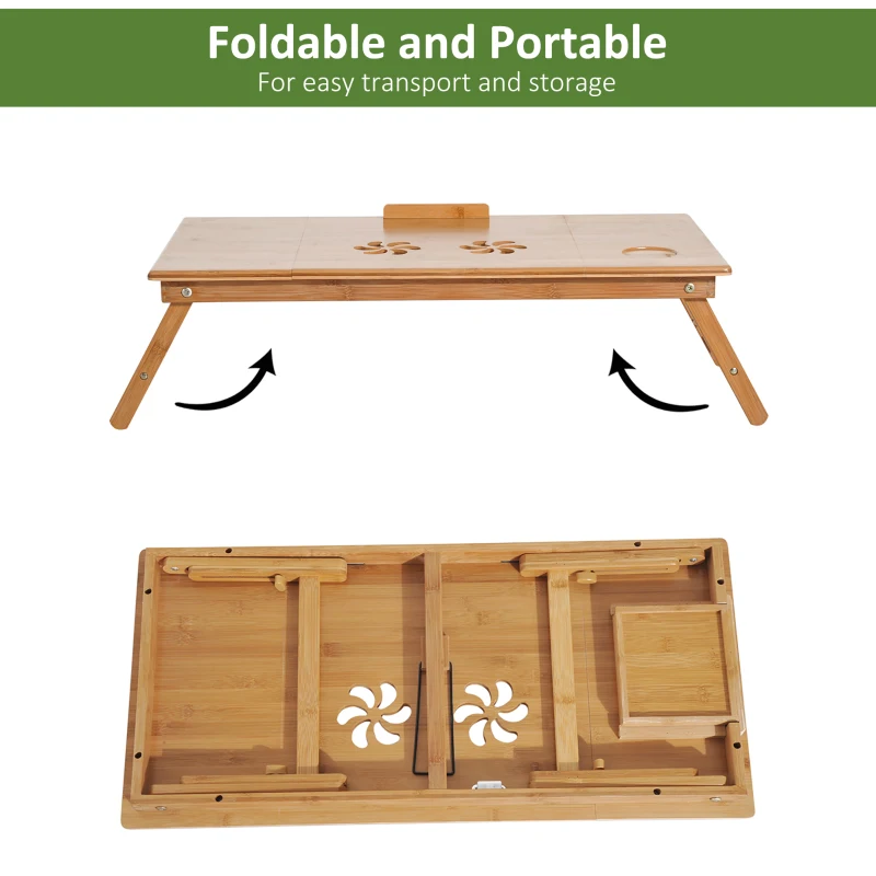 HOMCOM Adjustable Bamboo Laptop Desk Portable Foldable Breakfast Serving Bed Tray with Tilt Top (28.3"L)