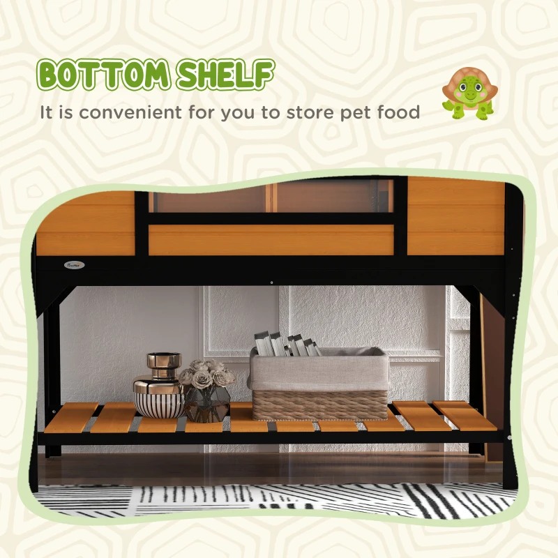 PawHut Tortoise Enclosure Tortoise House with Adjustable Lamp Holder Storage Shelf, Dual Main Houses, Openable Lid, Yellow