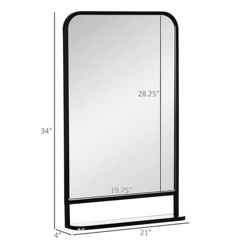 HOMCOM 34" x 21" Rectangle Modern Wall Mirror with Storage Shelf, Mirrors for Wall in Living Room, Bedroom, Black