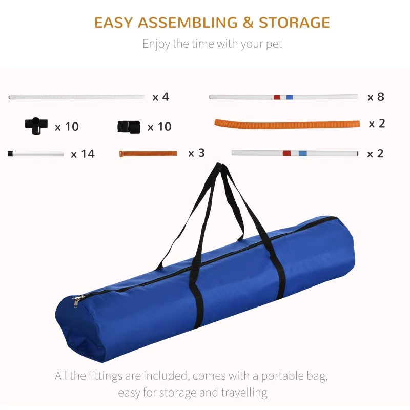 PawHut 3 Piece Dog Agility Training Equipment for Indoor & Outdoor, Dog Agility Equipment Set with High Jump, Jumping Ring, Weave Poles, Storage Bag, Withe, Blue and Orange