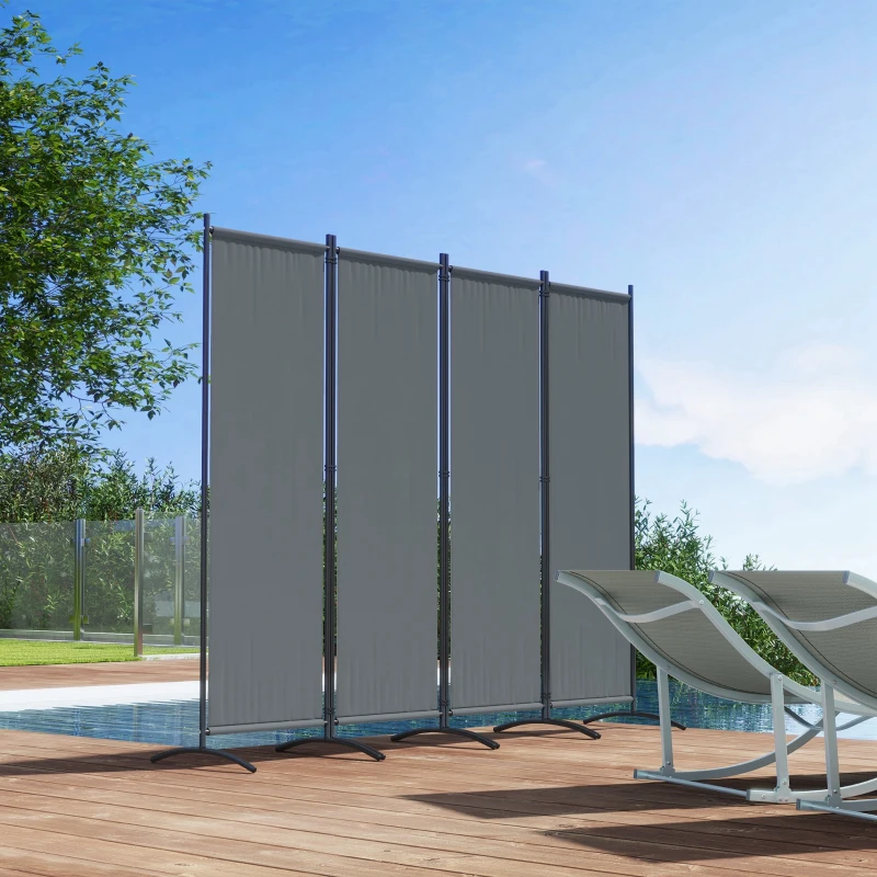 Outsunny Folding Room Divider, Privacy Screen for Patio Backyard Pool Hot Tub, 5.6FT Tall, Dark Grey