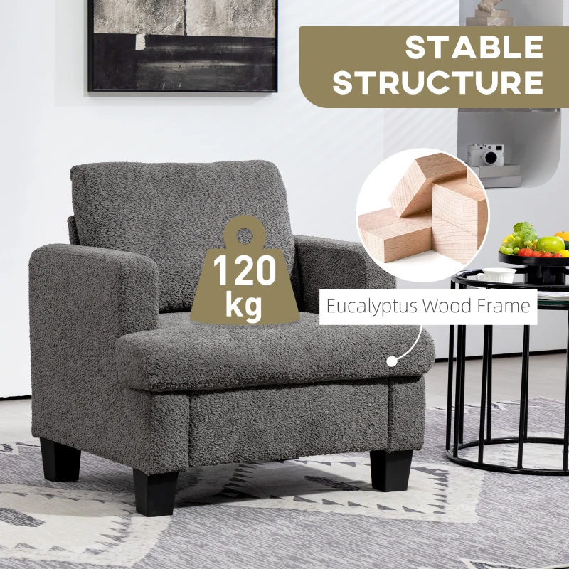 HOMCOM Modern Armchair, Upholstered Chenille Accent Chair with Wood Frame and Back Pillow for Living Room, Dark Grey