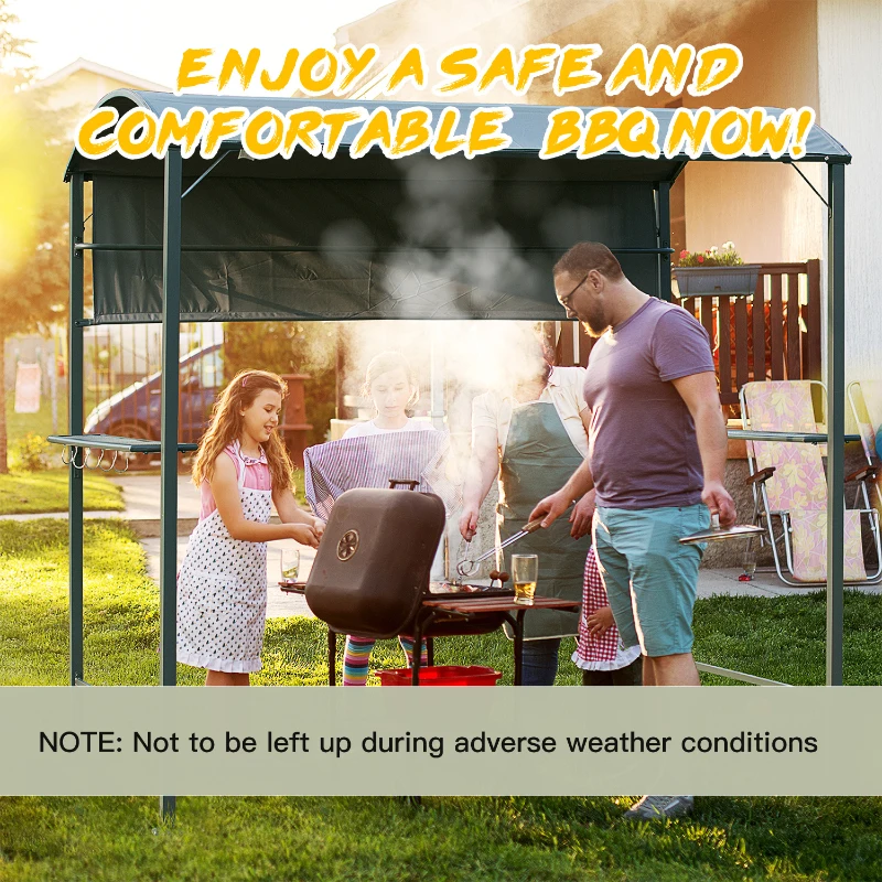 Outsunny 7FT Grill Gazebo BBQ Canopy with Sun Shade Panel Side Awning, 2 Exterior Serving Shelves, 5 Hooks for Patio Lawn Backyard