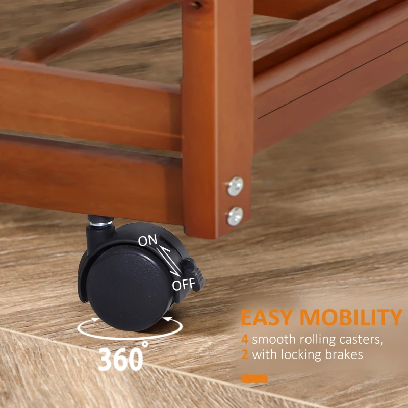 HOMCOM Rolling Kitchen Trolley Cart 4 Tier Storage Wooden Table Rack 2 Drawers Baskets Countertop