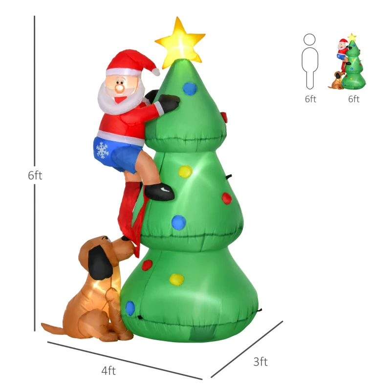 HOMCOM Inflatable Christmas Tree Decorations with Santa Claus annd Puppy Dog with LED,  Outdoors Christmas Decor for Yard, Lawn