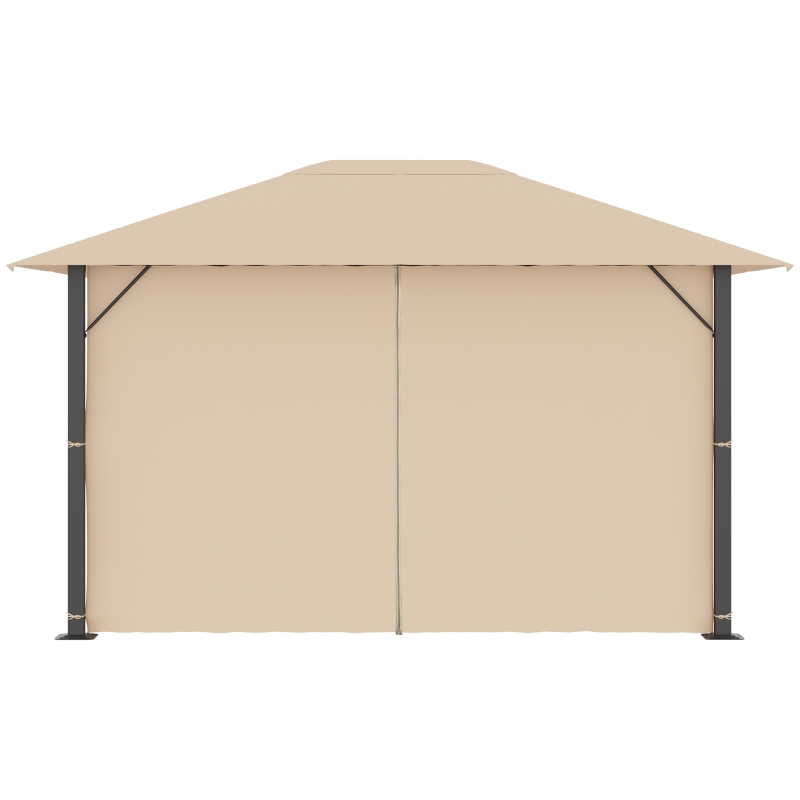 Outsunny 10' x 13' Patio Gazebo Aluminum Frame Outdoor Canopy Shelter with Sidewalls, Vented Roof for Garden, Lawn, Backyard, and Deck, Brown